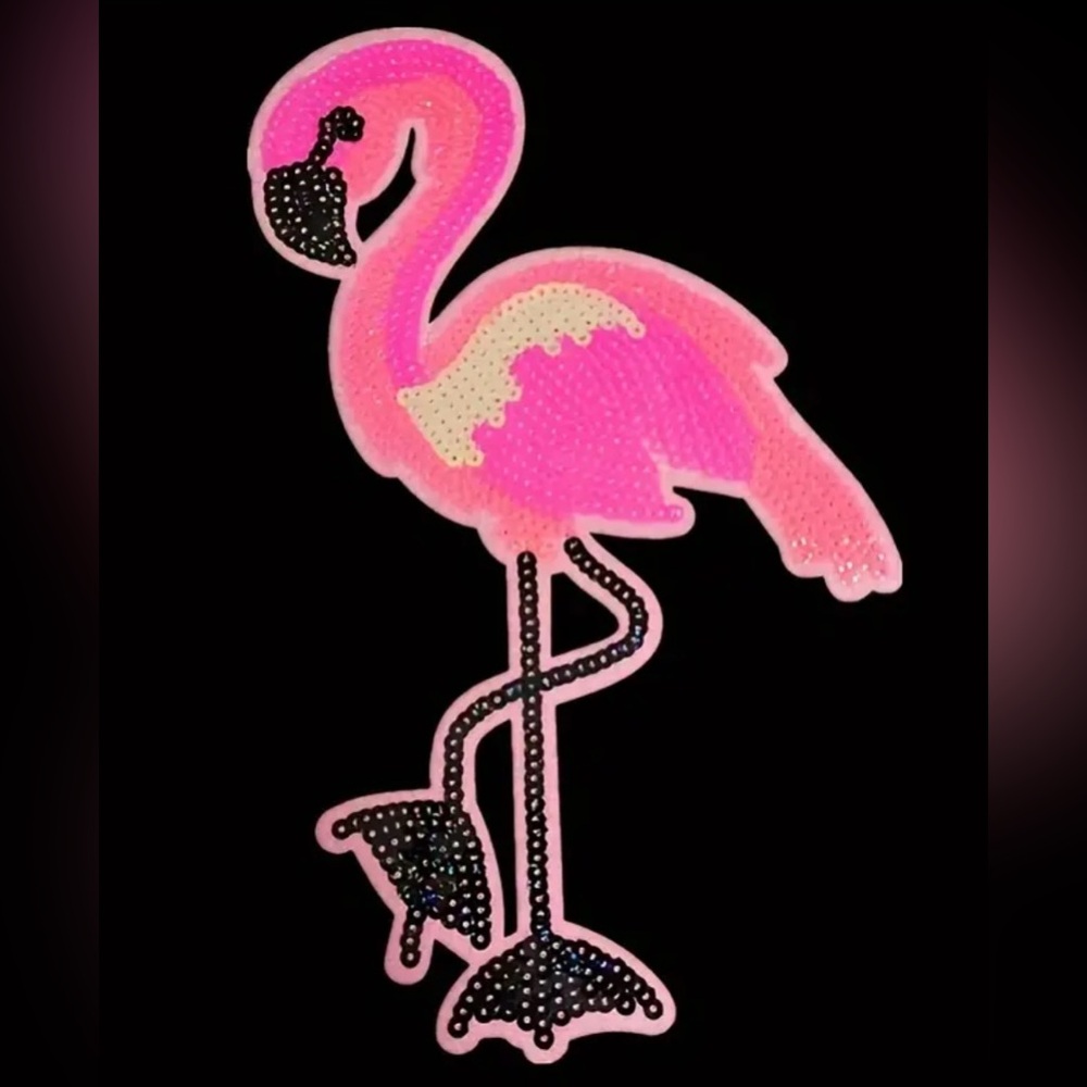Pink Flamingo Iron-On Applique Pink Sequin Detail, Large, New